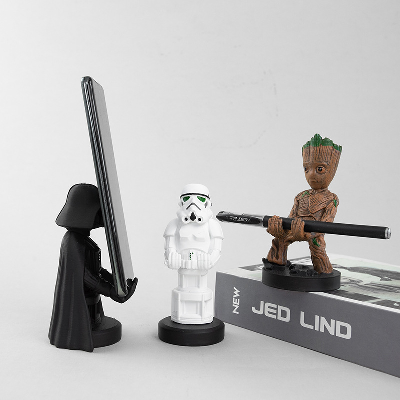 Tree Groot Black Warrior White Soldier Pen Holder Mobile Phone Stand Creative Ornament Gift for Friends and Colleagues