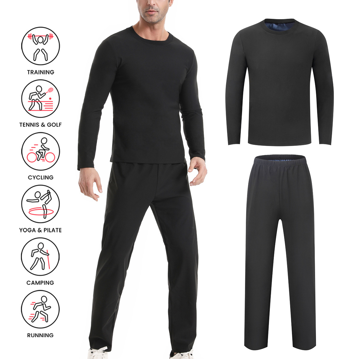 Sweat Suit Men's Long-Sleeved Pants Suit European and American Large Size Sweat Suit Sports Body Shaping Sweat Sweat Fitness Suit