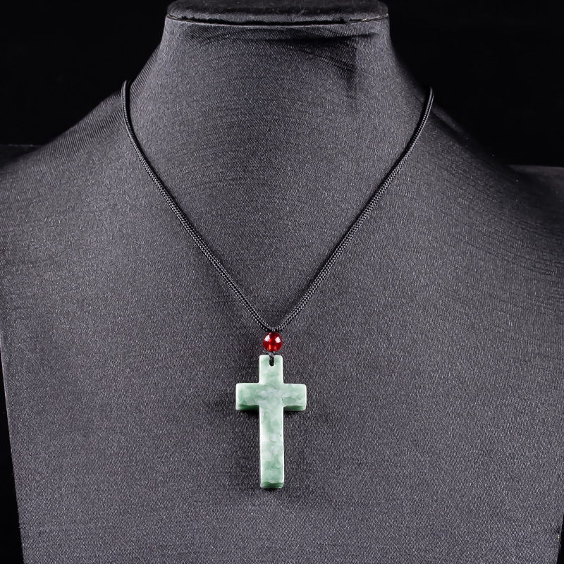 Natural Jade A Goods Cross Pendant Necklace Jade Transport Pendant Men's and Women's Jade Pendant Antique Domineering Pure Natural