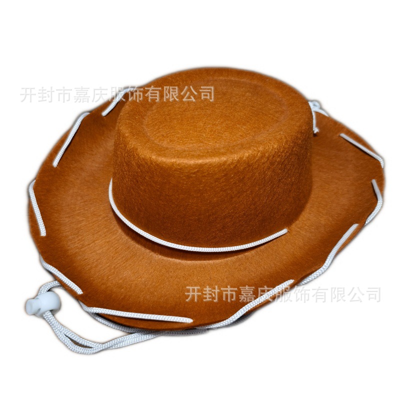 Manufacturer Wholesale Brown Wide-Brimmed Drawstring Cowboy Hat Western Wide-Brimmed Hat Performance Non-Woven Fabric Red with String