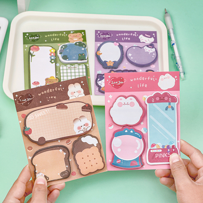 Hangsu Original Cartoon Combination Sticky Notes Ins Creative Message Special-Shaped N-Time Stickers Student Cute Handbook Note Paper