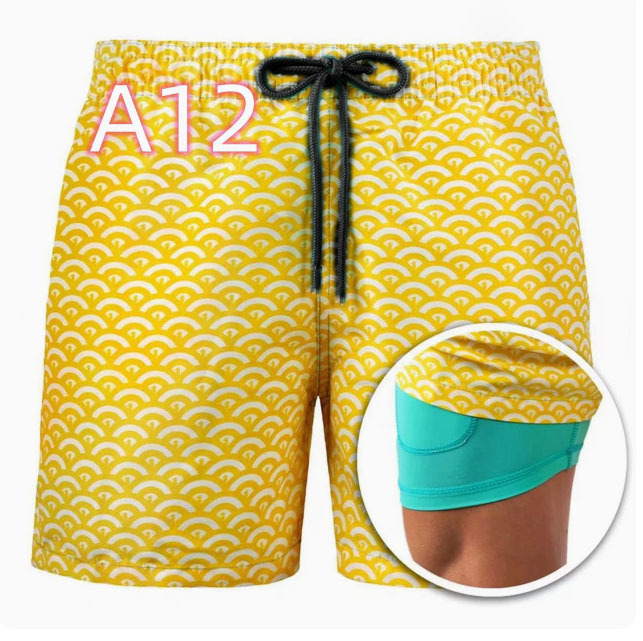 European and American Cross-Border 3D Digital Printing Men's Double-Layer Beach Pants Seaside Shorts Men's Casual Sports Double-Layer Shorts