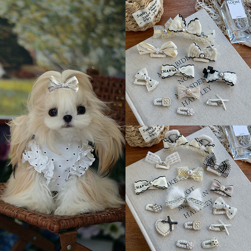 Заколка для волос в стиле Шанель для домашних животных, бантик Marzis для йоркширских терьеров и медведей Си Си