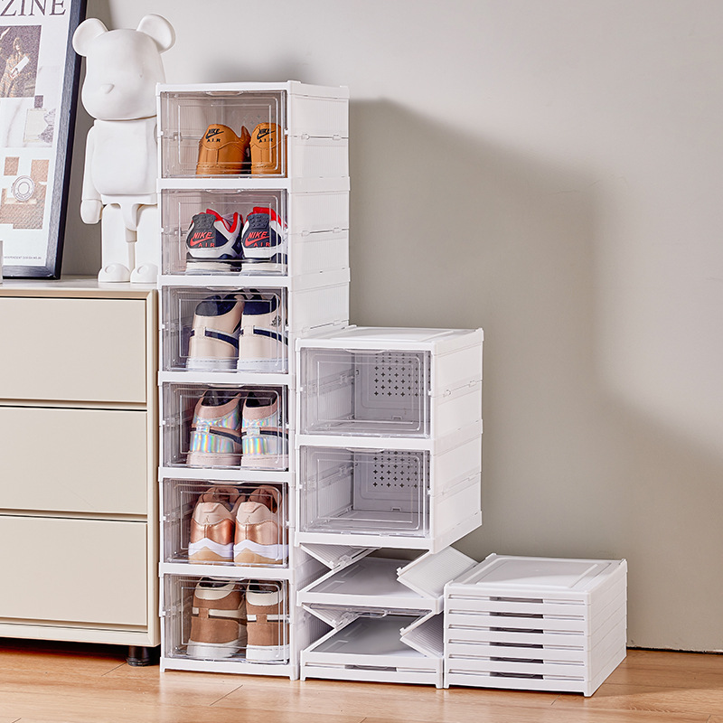 One-piece Shoe Storage Box Folding Plastic Transparent Storage Shoe Wall Ball Shoe Rack Shoe Cabinet Storage Box PP Shoe Box