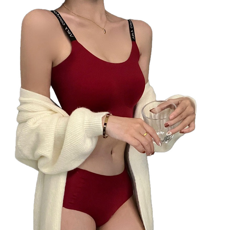 New Seamless Underwear for Women with English Strap Nude Latex Jelly Support Set Big Red Large Size Bra for Women
