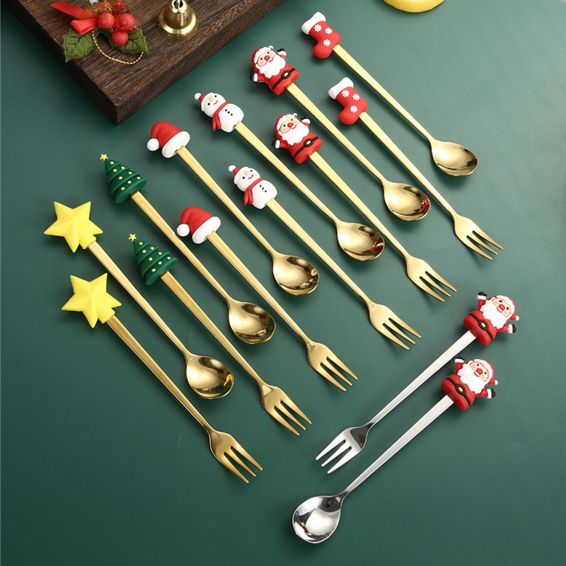 Кросс-бордерный экспортный набор подарочных ложек и вилок из нержавеющей стали на Рождество, креативная десертная вилка в стиле Ins