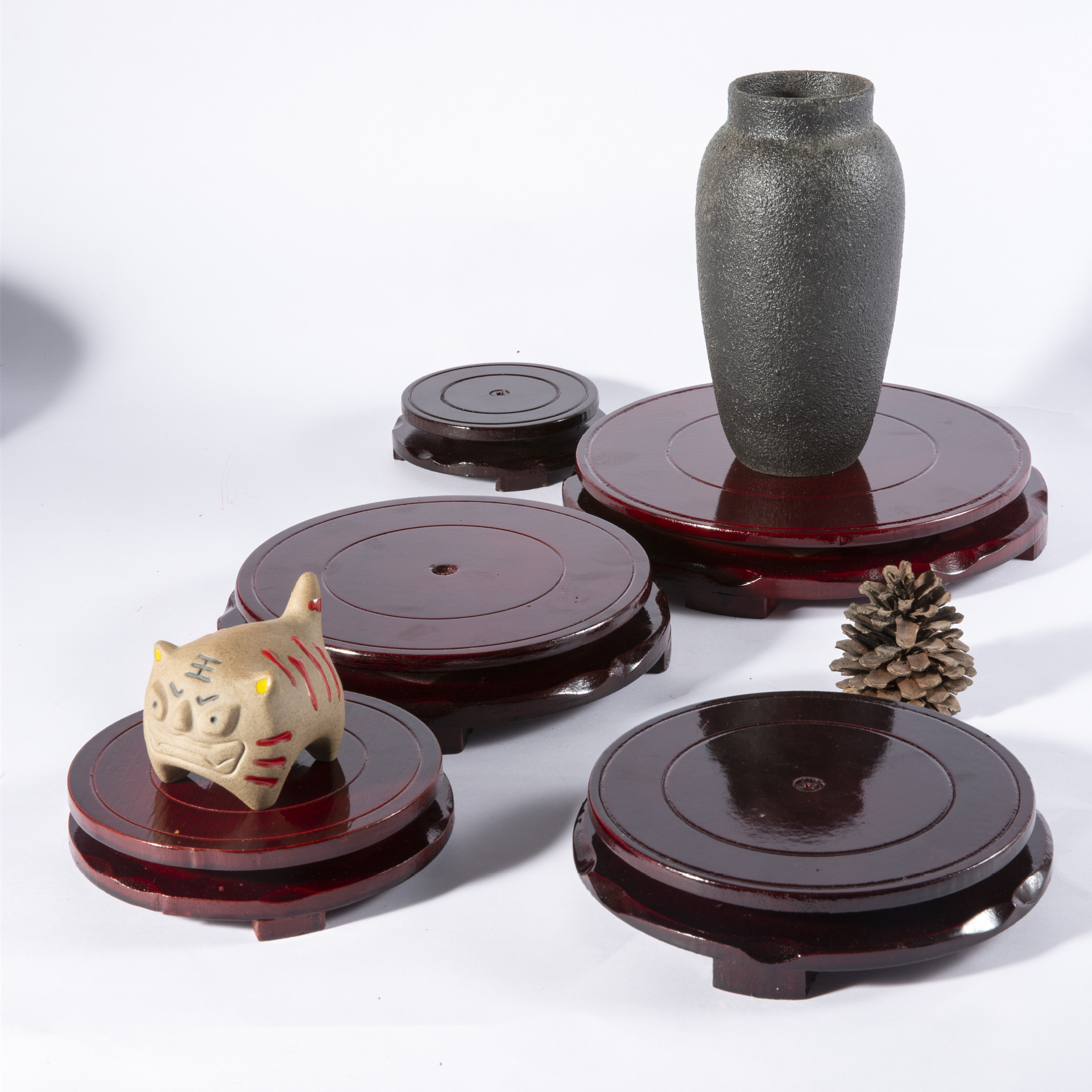 Rotatable Imitation Solid Wood Round Base Flower Pot Fish Tank Crafts Vase Wine Bottle Solid Wood Ornament Bracket