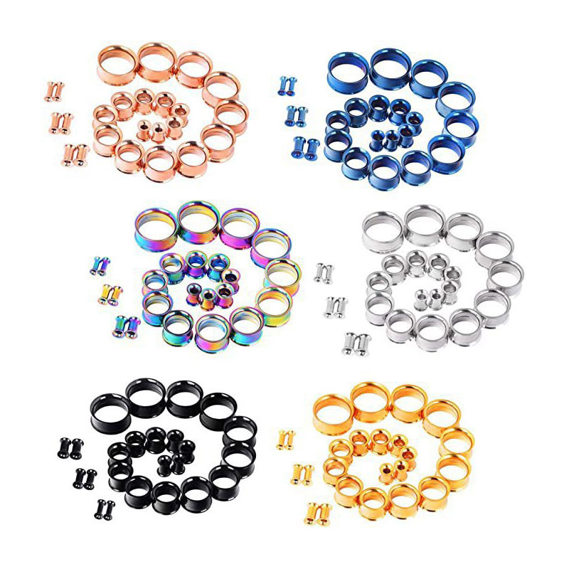 Stainless Steel Inner Teeth Double Horn Auricle Vacuum Plating Human Puncture Jewelry Punk Style Ear Stud Ear Jewelry