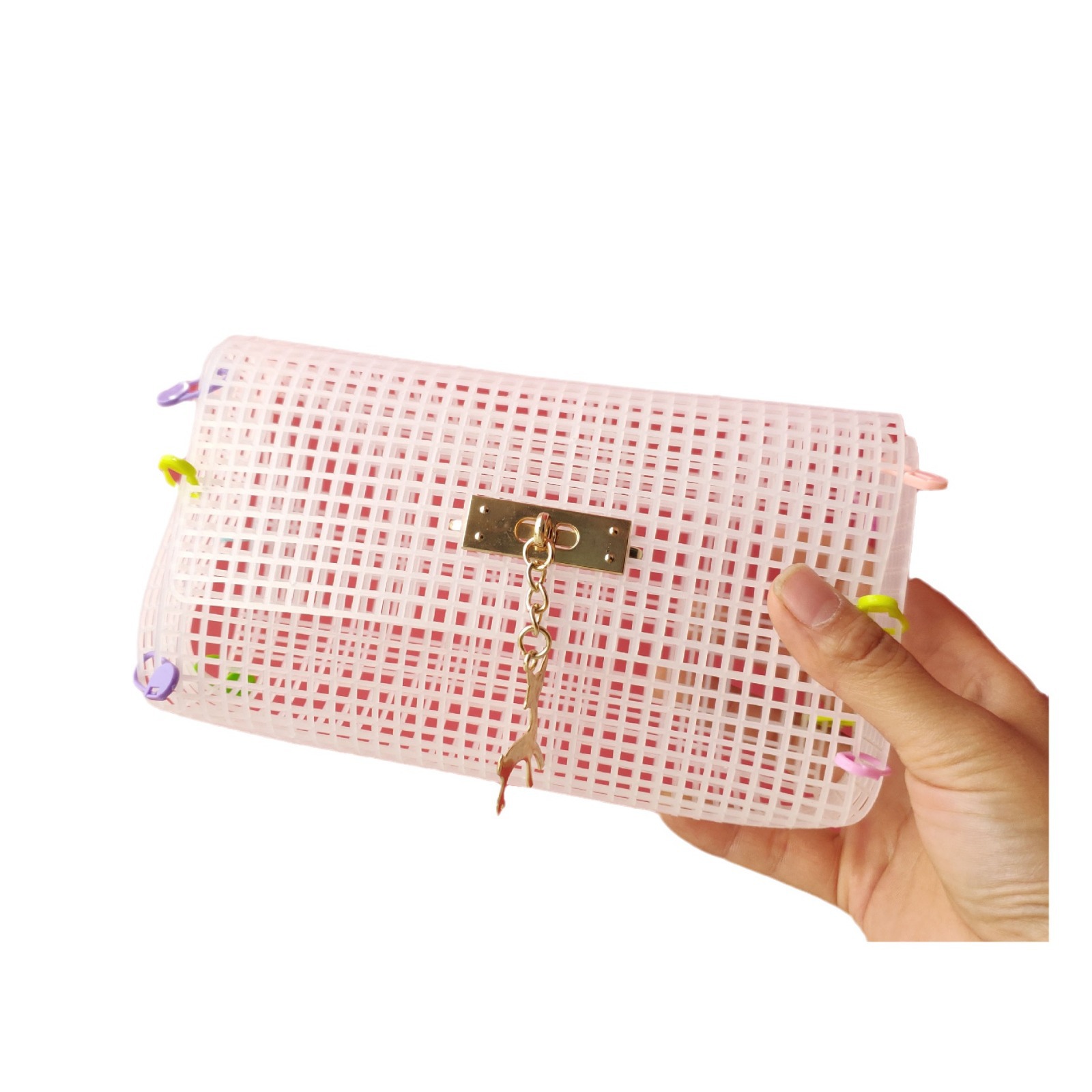 Fawn Style Velvet Yarn Dly Hand-Woven Cutting Plastic Mesh Piece Coin Purse Cross-Body Woven Bag