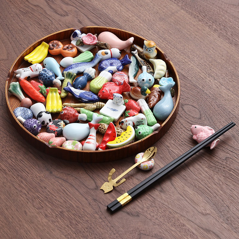 Desktop Gift Small Ornaments Cat Animal Fruit Ceramic Chopstick Holder Chopstick Holder Household Chopstick Pillow Pen Holder Manufacturer Tableware