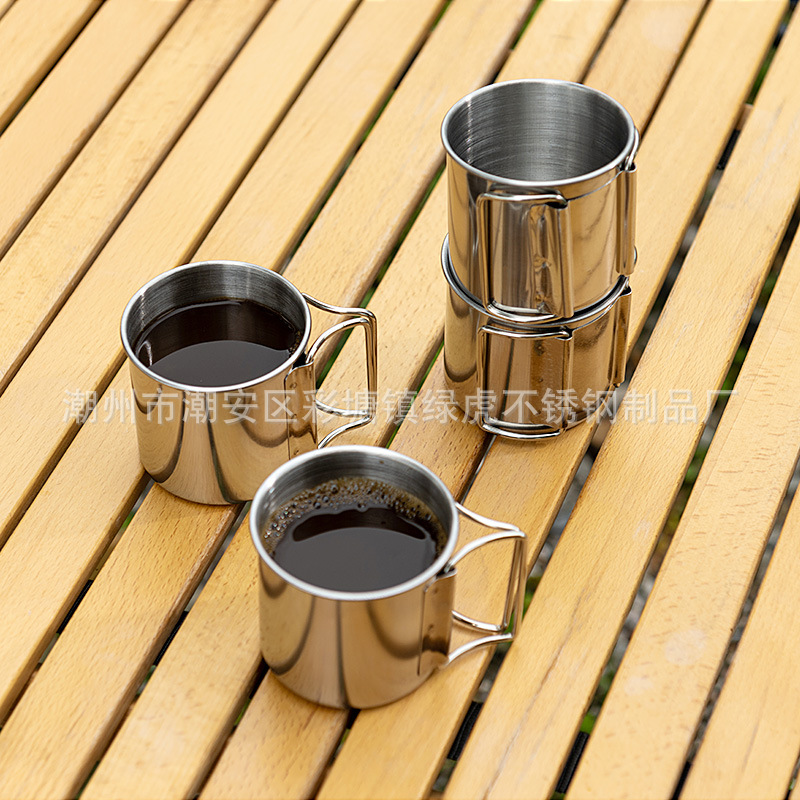 Stainless steel 304 Cup folding handle Cup portable mountaineering camping mouth Cup cross-border supply factory wholesale