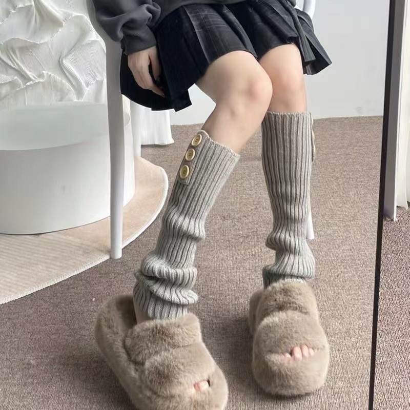 White Knitted Pile Socks for Women, Woolen Mid-Calf Extended Foot Covers, Calf Autumn and Winter Jk Warm Sexy Cold-Proof Boots