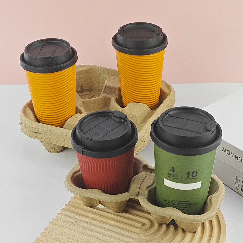 Pulp Degradable Disposable Milk Tea Coffee Single Double Four Cup Removable Pulp Cup Holder Take-out Beverage Base Holder