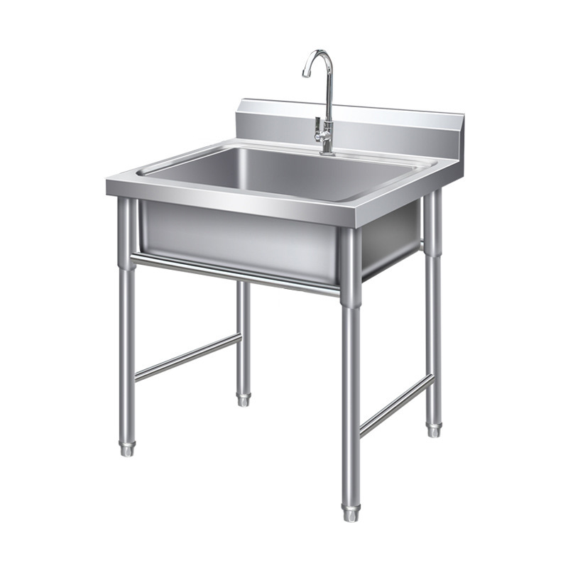 Commercial Single-Slot Stainless Steel Sink for Kitchen Use, Vegetable Washing Sink, Dishwashing Sink, Complete Set of Washbasin and Sink Integrated, Thickened