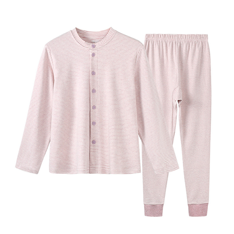 Pure Cotton Women's Autumn Cardigan for Middle-Aged and Elderly, Plus-Size Button-Up Striped Long-Sleeve Top, Thermal Underwear for Mothers