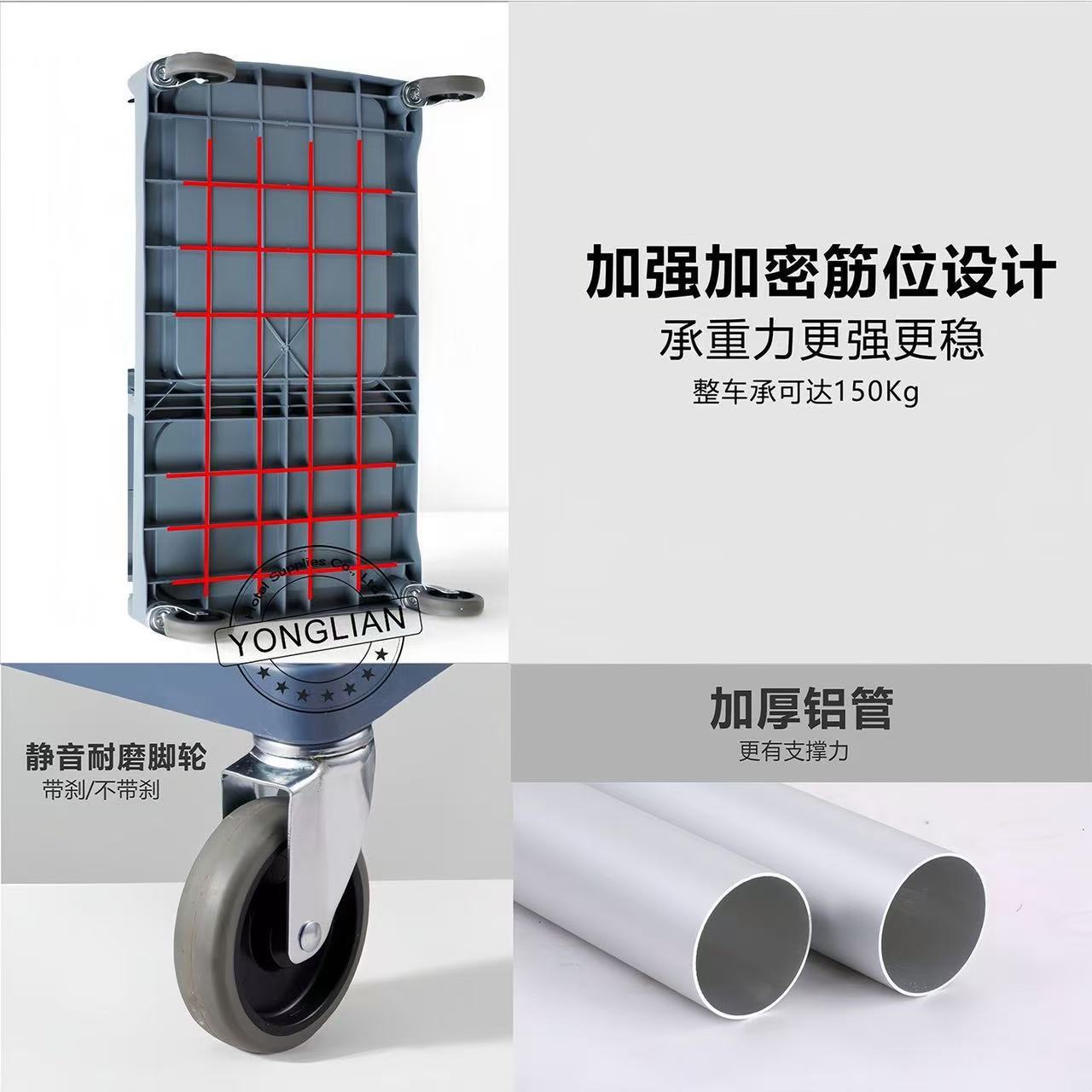 Three-Layer Thickened Dining Cart, Bowl Collection Cart, Restaurant Trolley, Mobile Hotel Commercial Push Cart for Serving Meals and Clearing Tables