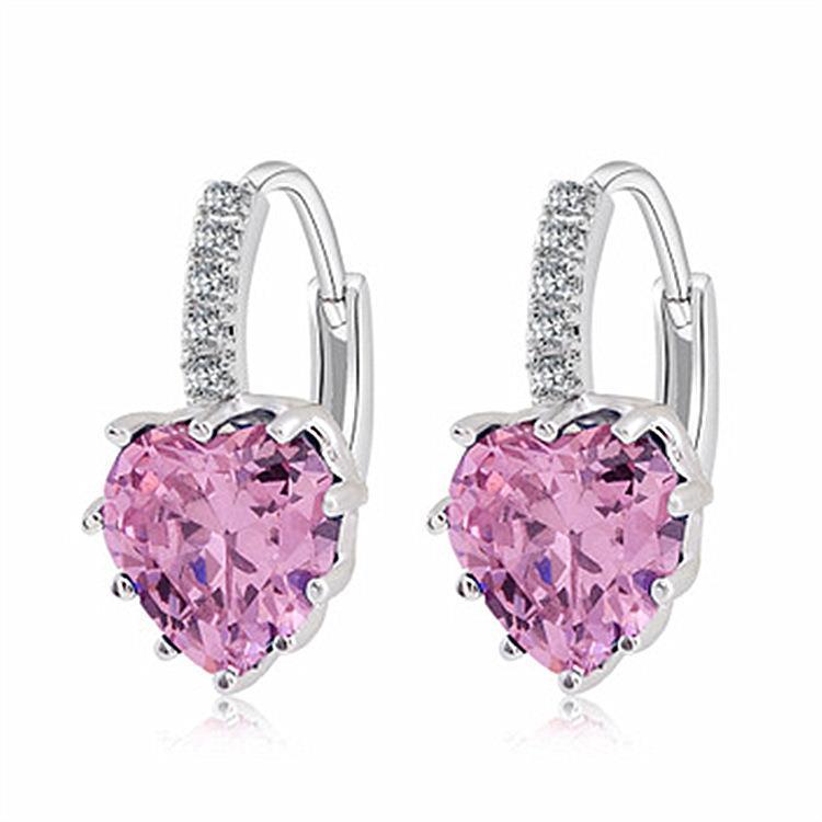 Heart-Shaped Crystal Zircon Inlaid Diamond Earrings, Popular in Europe and America, Peach Heart Style, Multi-Color, Elegant Women's Earrings, Diamond Earrings