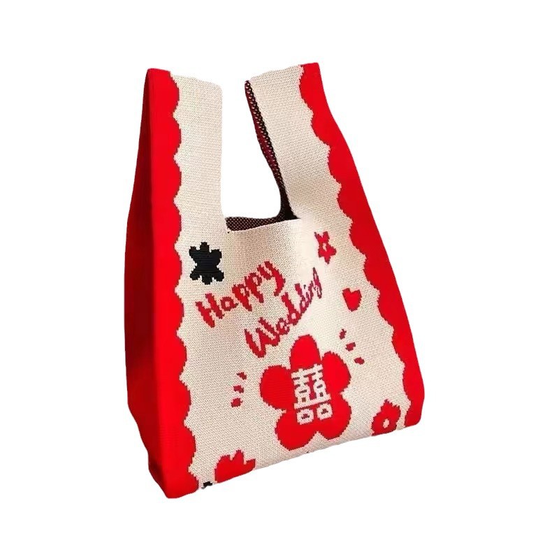 2025 Year of the Snake New Year New Festive Knitted Bag Happy Shop Wedding Hand Gift Wrist Bag Happy New Year