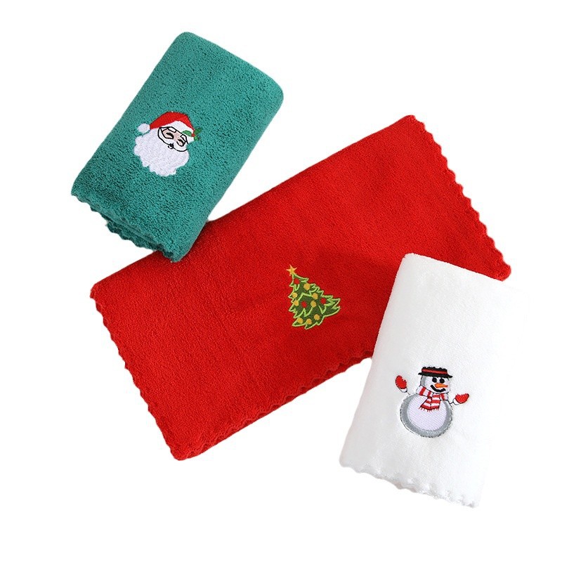 New Year Towel Coral Fleece Santa Claus Towel Red Festive Hand Gift Face Towel Boxed Bag Embroidered lo