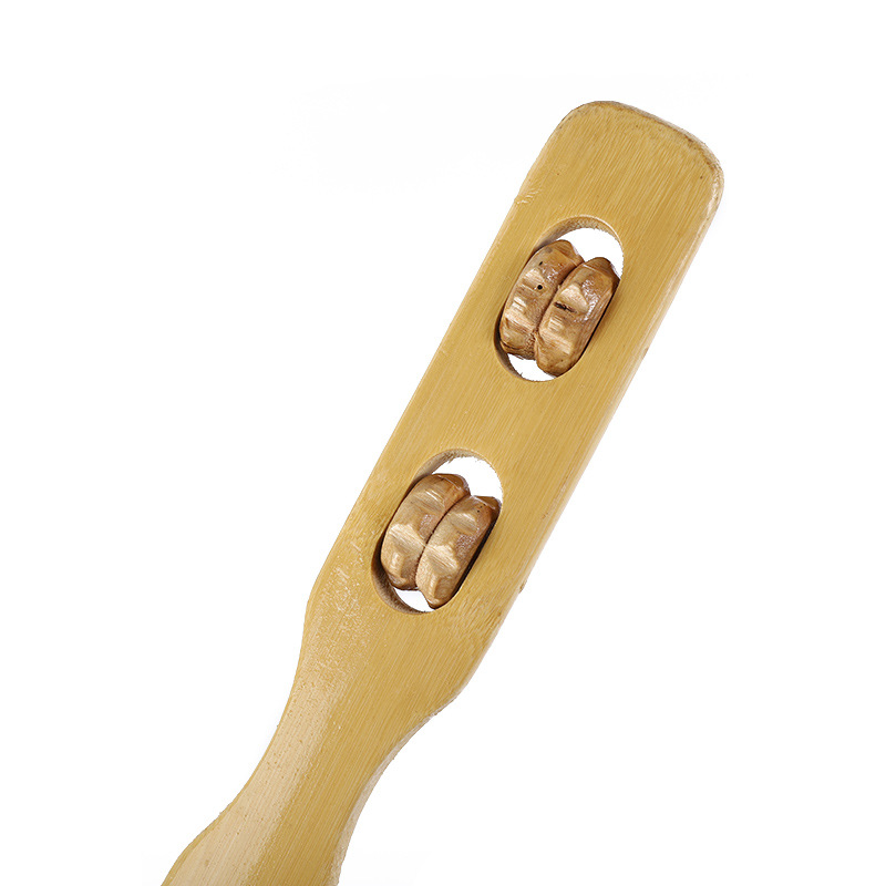 Bamboo Tickle Back Massager with Long Handle and Straight Rod Double Ball for Tickling Old Man
