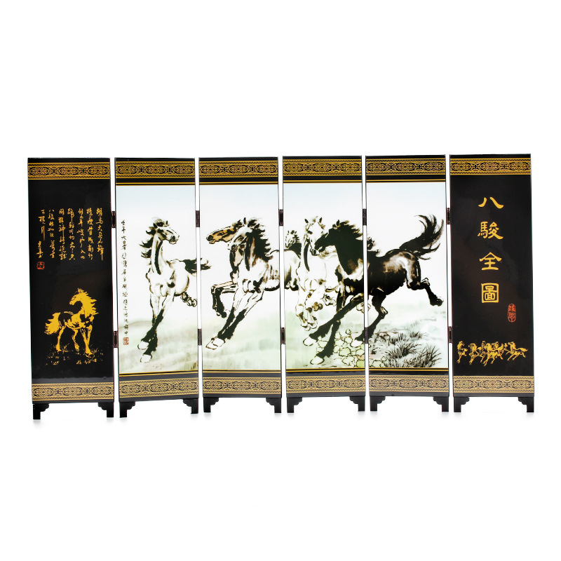 New Chinese style antique eight juntu small screen office desktop home living room study decoration creative decoration folding