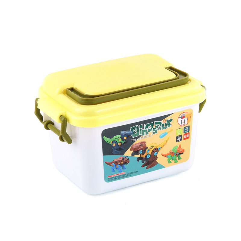 Disassembly and assembly of dinosaur building blocks boy toy source manufacturers cross-border box with electric drill nut assembly Christmas gift
