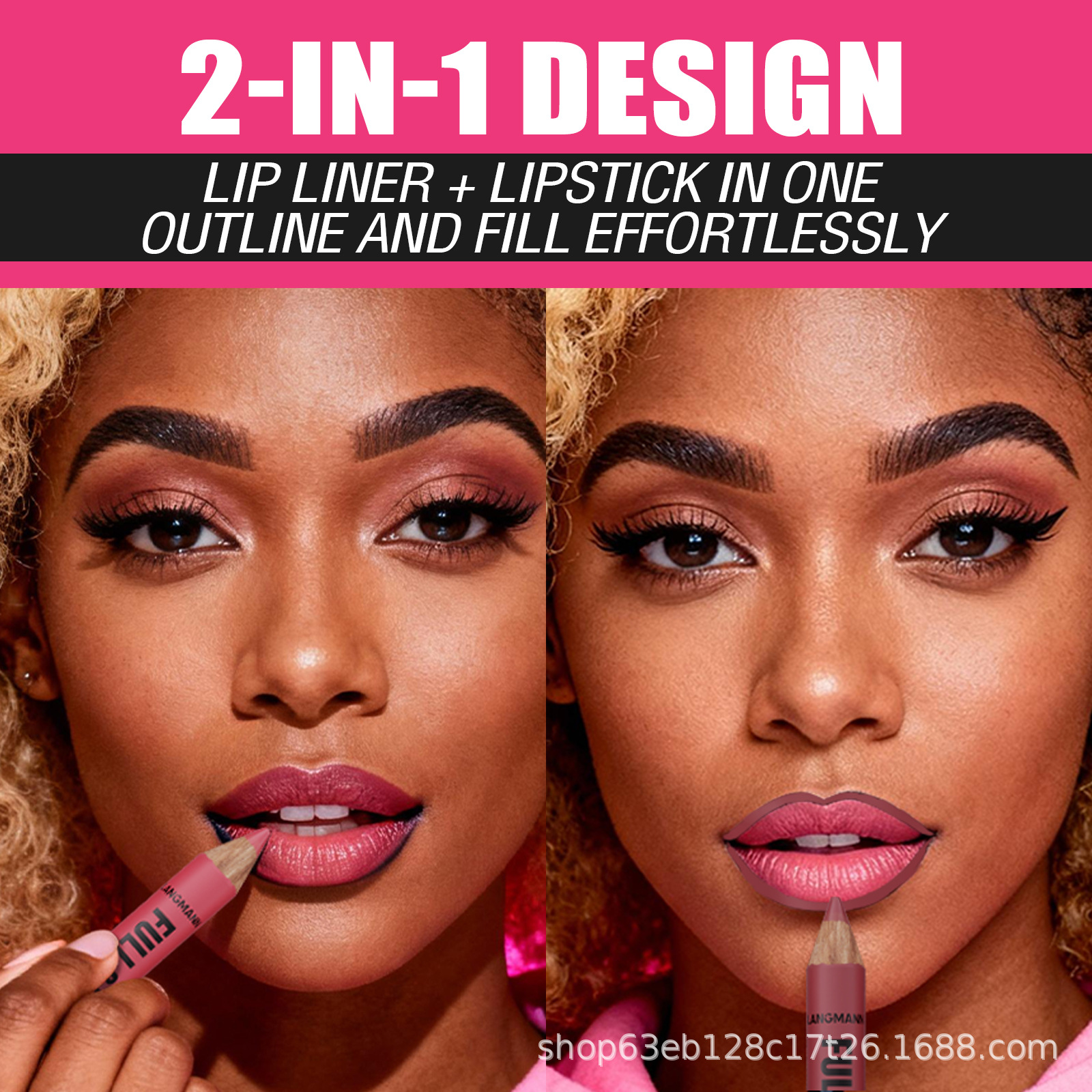 Langmanni Twelve-Color Lip Liner Lipstick Wooden Pen Can Sharpen Lip Liner Long-Lasting Cosmetics Cross-Border Supply