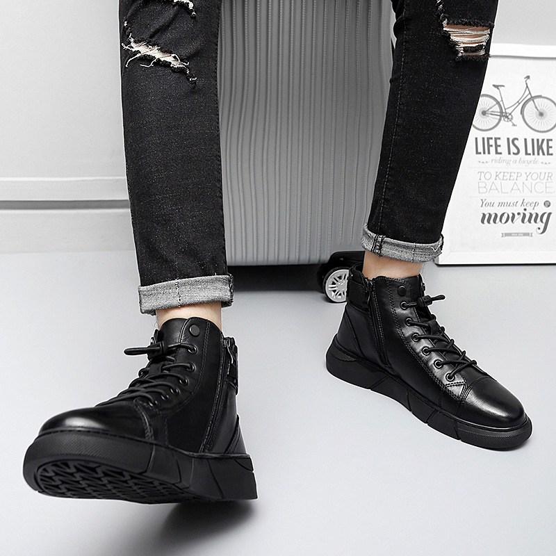 2025 Chelsea Boots Men's British Men's Boots Fleece-Lined Warm High-Top Men's Casual Leather Boots Men's Trendyy and Versatile