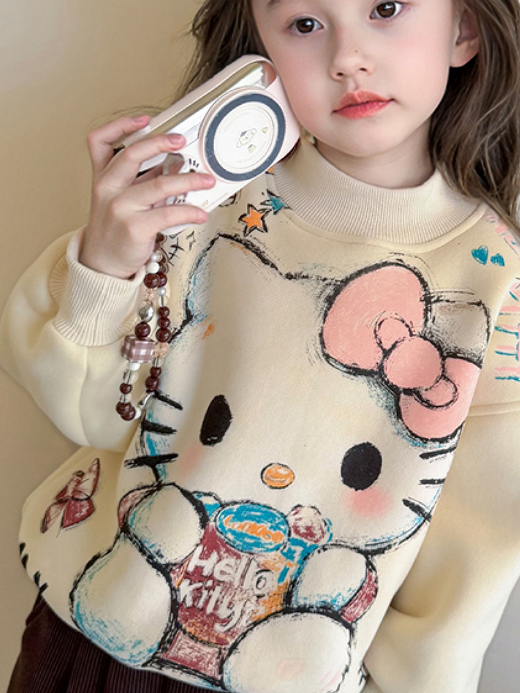 [Fleece] Children's Cartoon Printed Velvet Sweatshirt Autumn and Winter Girls Casual Thickeneded Warm Winter Bottoming Shirt