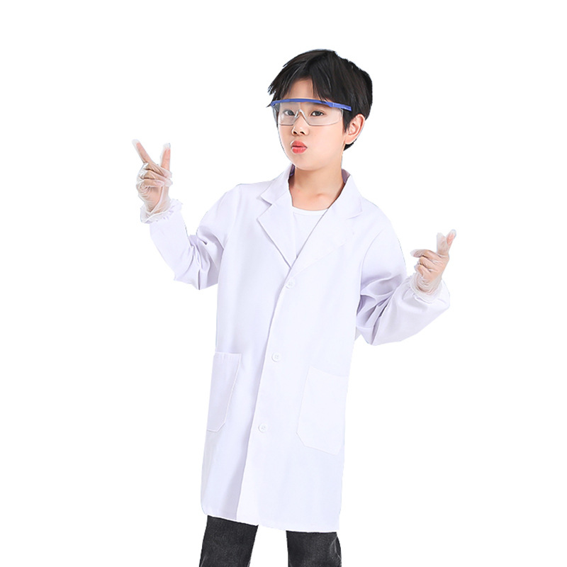 Children's White Coat Doctor Uniform Primary School Students Science Lab Coat Role-Playing Doctor Work Cross-Border Performance Costume