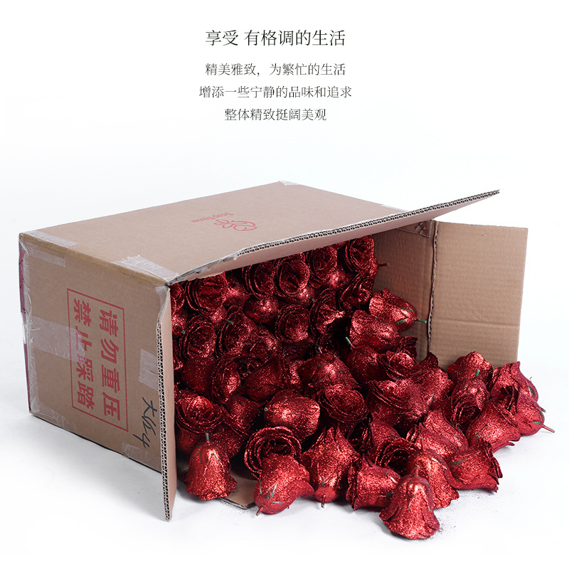 Bulk crystal rose foreign trade overseas wholesale simulation rose blue enchantress gold powder crystal rose head