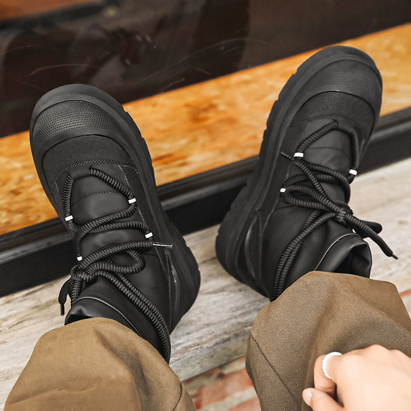 Winter Mid-Top Martin Boots for Men, Fleece-Lined and Thickened Work Shoes, Cotton Shoes, Couple's Non-Slip Warm Snow Boots