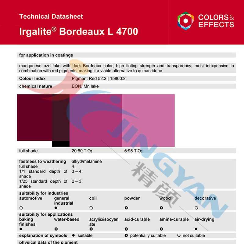 Dic Pigment Red 52:2 Basf Yijiali L4700 Maroon Paint with High Transparent Organic Pigment Color Powder