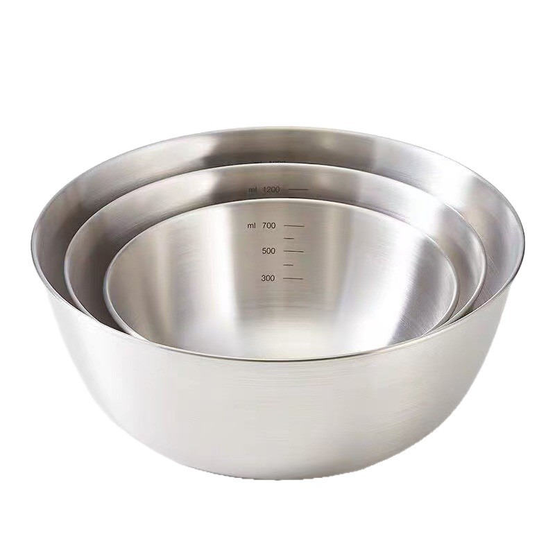 Cross-Border Stainless Steel Salad Bowl, Thickened Household Mixing Bowl with Scale, Kitchen Egg Beating Bowl for Mixing and Baking