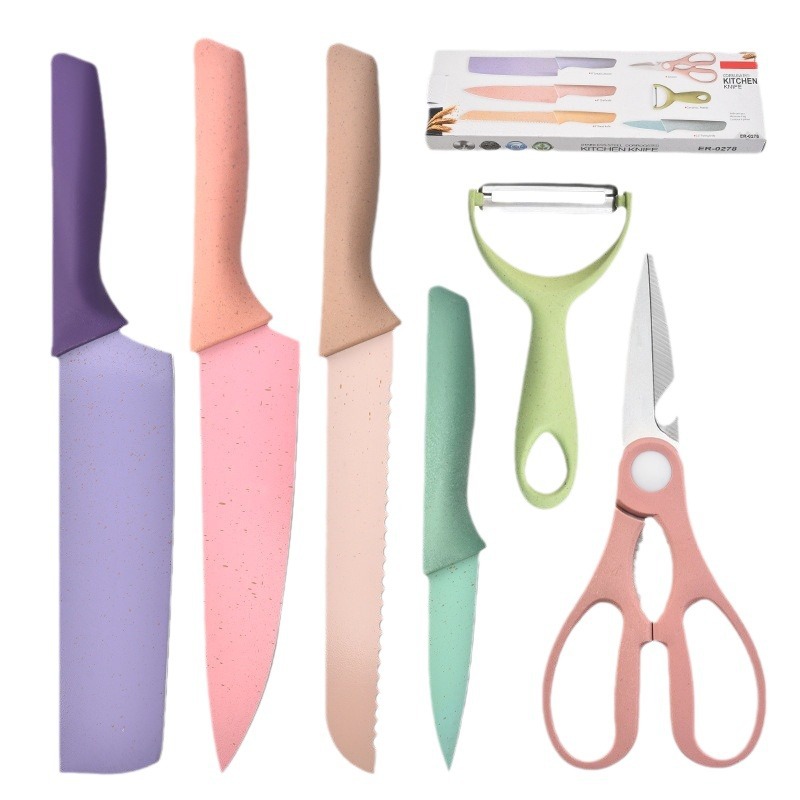 In stock foreign trade Southeast Asian net red macaron straw six-piece kitchen knife set suit mini gift box knife set