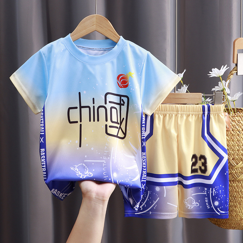 Детский спортивный костюм летний для мальчиков быстро сохнущие вещи для студентов с коротким рукавом шорты одежда для баскетбола для девочек двухкомпонентный комплект