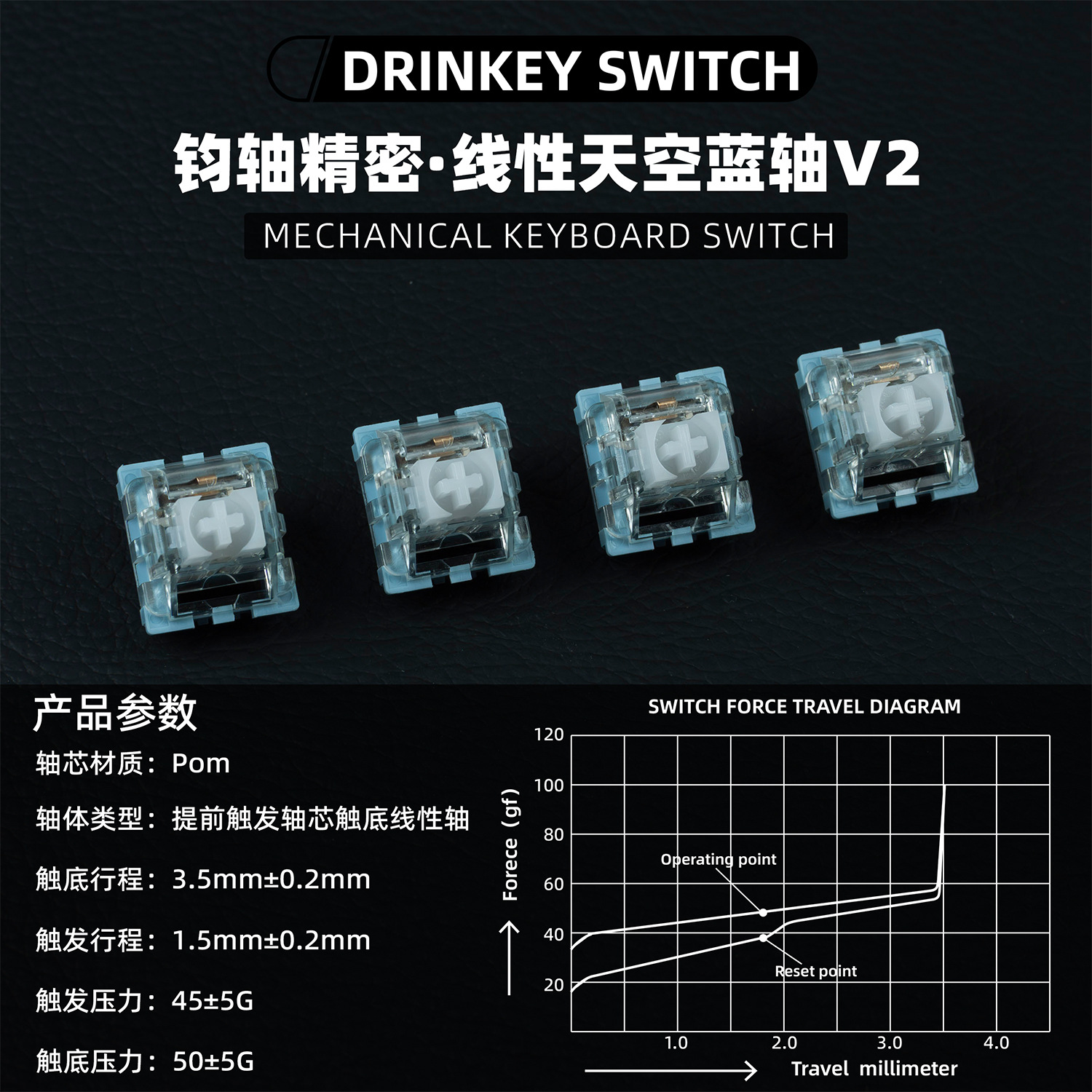Precision Customized Mechanical Keyboard Switch Sky Blue Axis V2 Factory Lubricated Bottom Sound Hifi