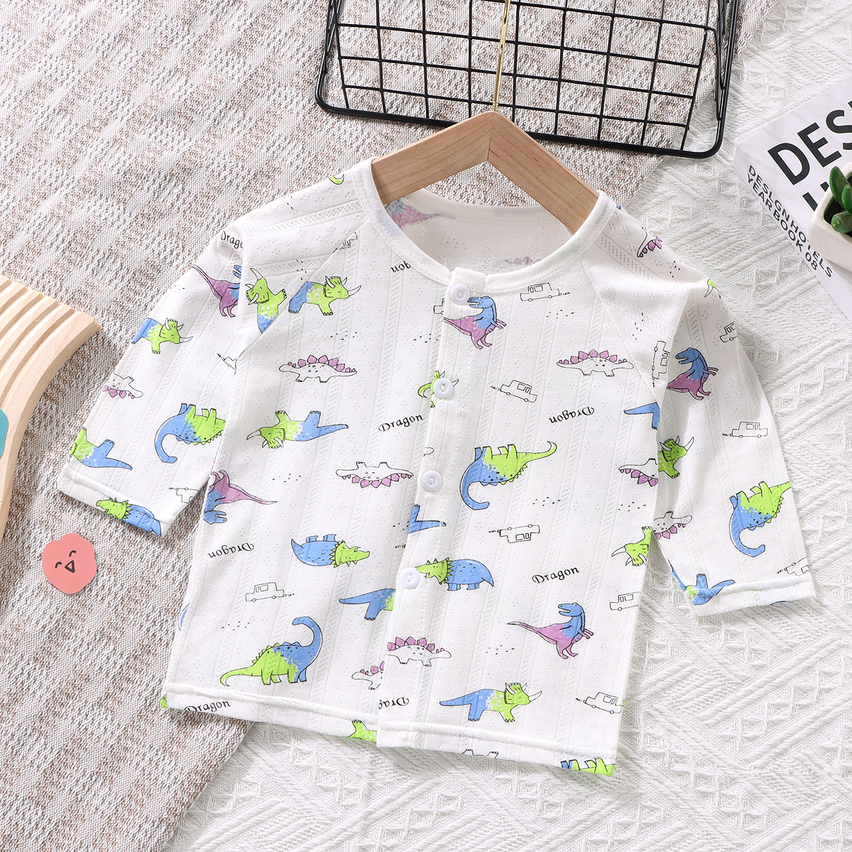 Infant Cardigan Single-Piece Top Summer Thin Nine-Quarter Sleeve Air-Conditioned Clothing for Boys and Girls, Small and Medium-Sized Kidsren's Home Clothing