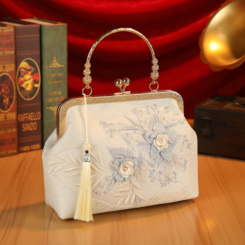 Original Heavy-Duty Flower Lace Mesh Socialite Handbag, Antique Style Cheongsam Banquet Bag, Rhinestone High-End Women's Bag