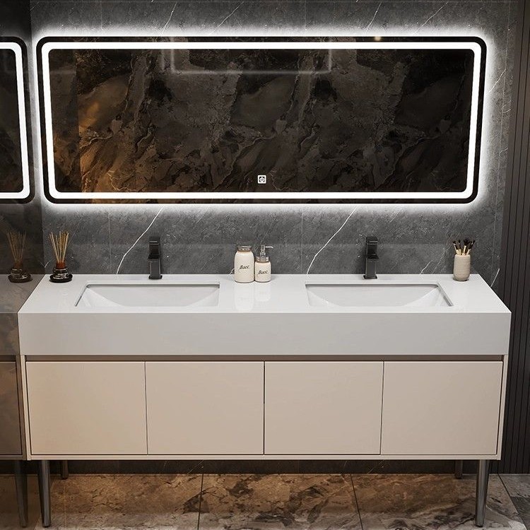 Двойная раковина для общественного туалета, комбинация шкафа для ванной из мрамора, напольный шкаф с двойной раковиной, комплект для ванной