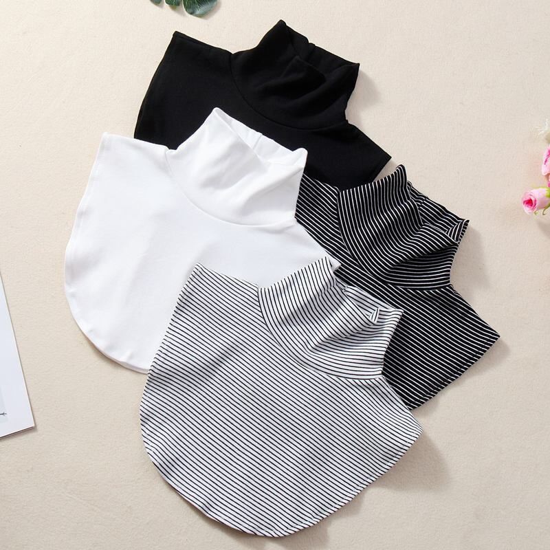 High collar fake collar women's all-match fake collar with sweater autumn and winter neck protection scarf Korean decorative collar knitted striped collar