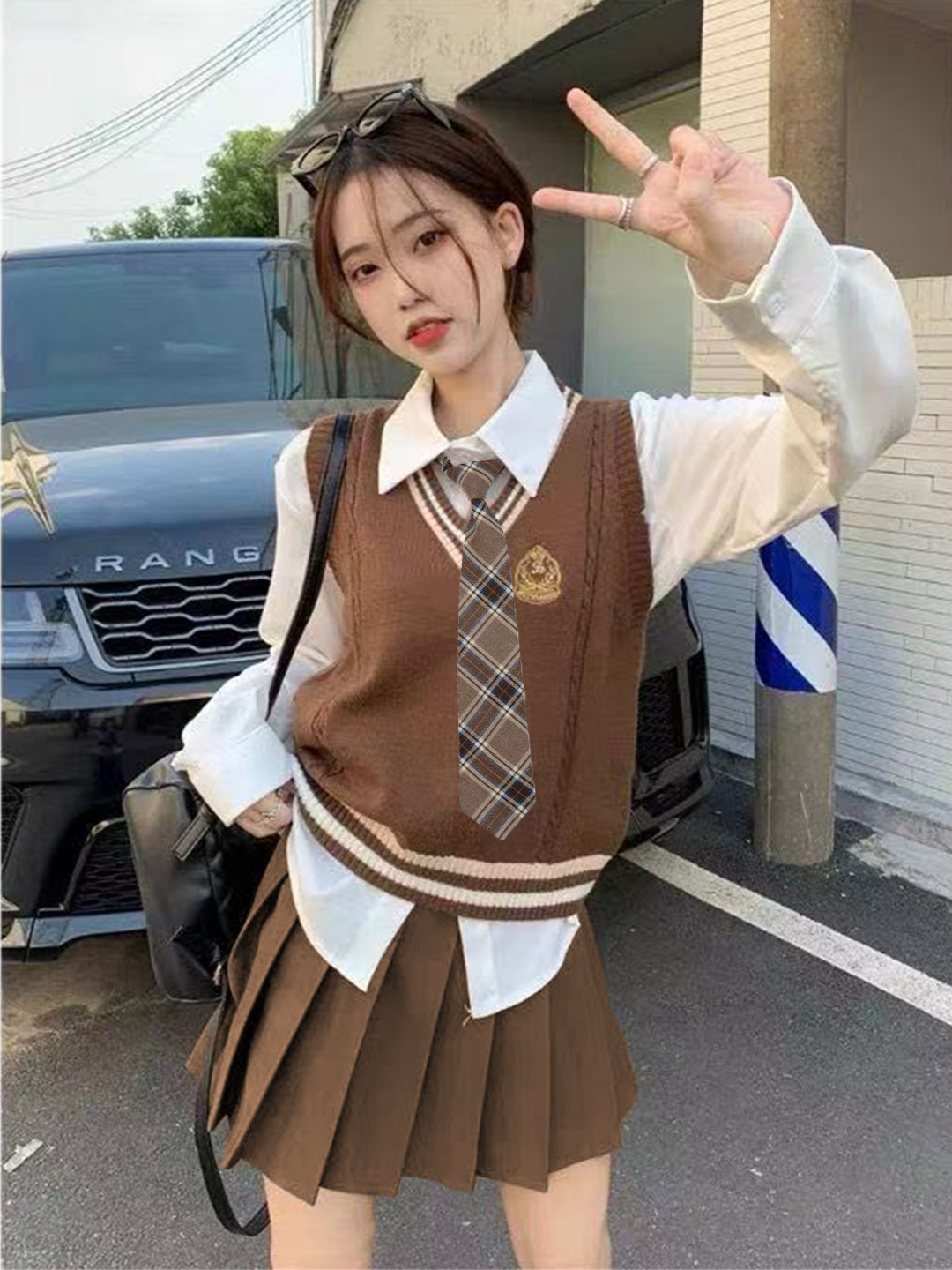 College Style Shirt Layered with Knitted Vest Female Jk Uniform Sweater Vest Student Class Uniform Dress Id Photo Suit