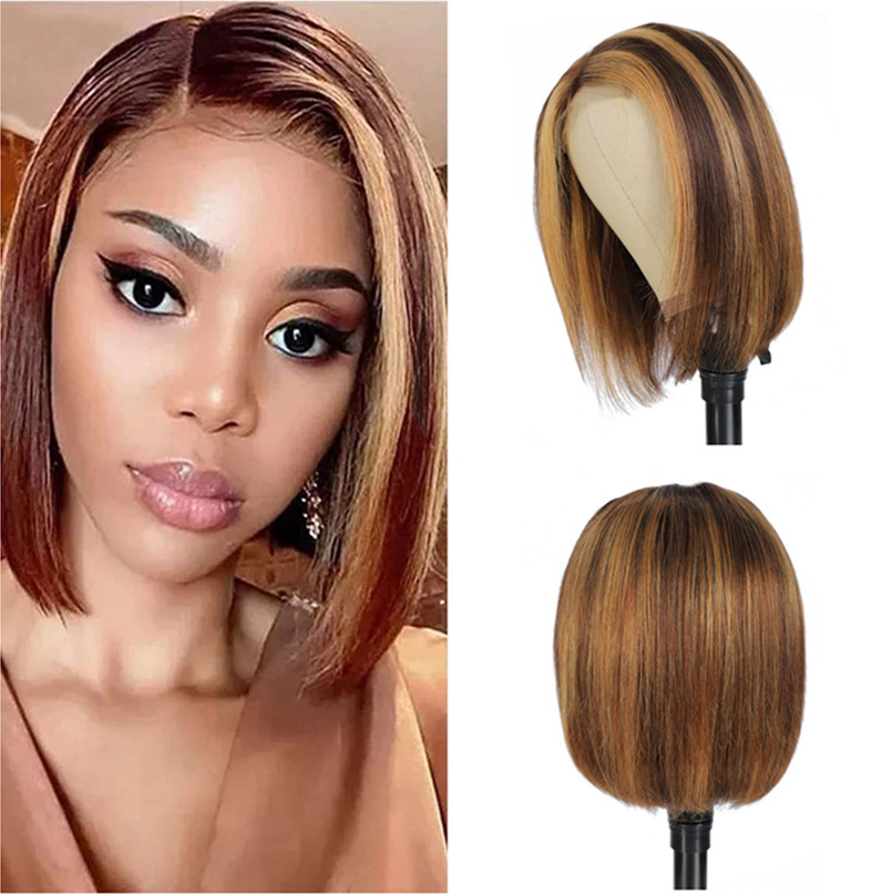 Wig Women's Foreign Trade European and American Fashion bobo Head Gradient Color Short Straight Hair Chemical Fiber Women's Headgear Cross-border Africa