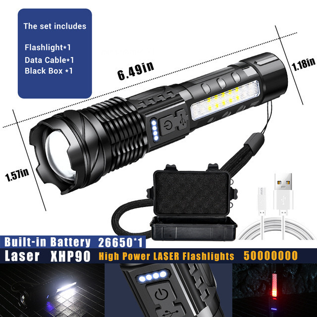Cross-border explosion outdoor LED flashlight portable zoom type-c charging long life mini bright flashlight