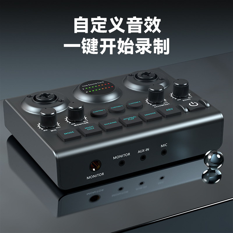 Dual-Mic Live Sound Card Singing Instrument Platform Universal Karaoke Recording Cross-Border English Sound Card Equipment Mobile Karaoke