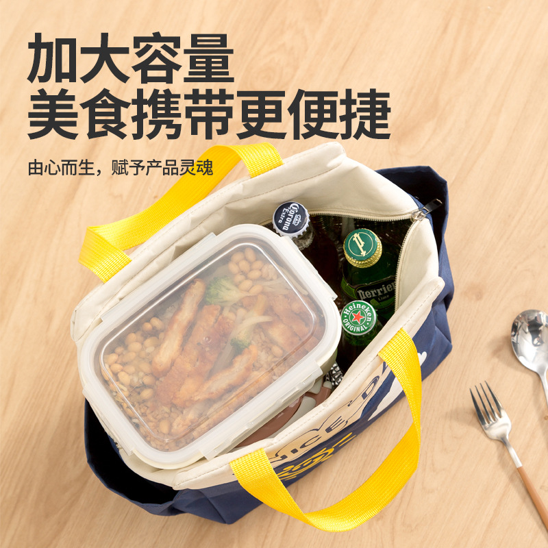 Color-Blocked Insulated Double-Pocket Large-Capacity Lunch Bag for Students and Office Workers, Outdoor Portable Cartoon Insulated Bag