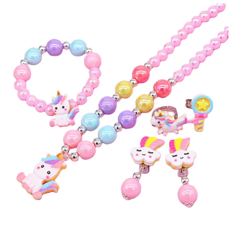 New Children's Necklace Bracelet Cross Border Cute Unicorn Rainbow Necklace Girls' Jewelry suit