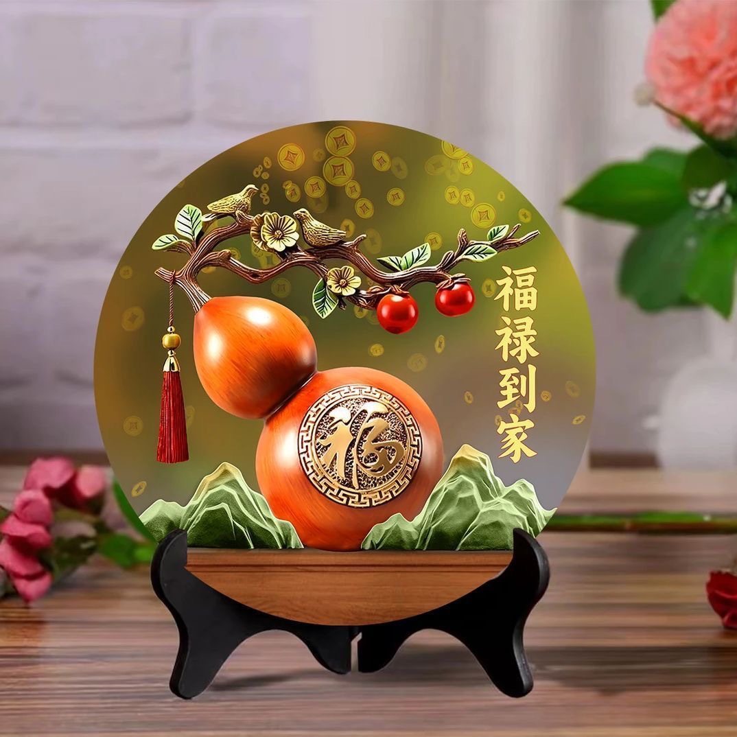福禄到家八方来财旺宅桌面摆件葫芦摆台家居玄关摆台家用装饰画