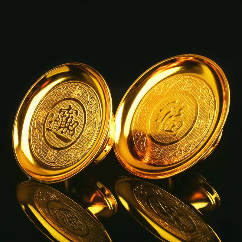 Lucky Gold Tribute Plate, Buddhist Utensils, Buddha Fruit Plate, Buddha Worship Supplies, Household Lotus High Tray, Fruit Plate