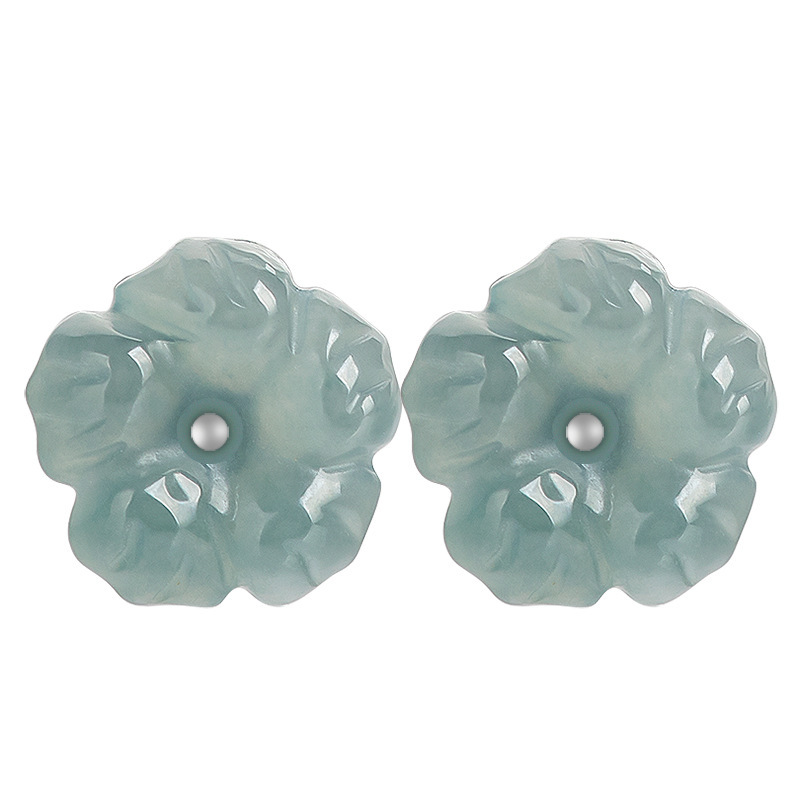 Original Natural A-Grade Jade Blue Water Peach Blossom Earrings Ice Jade Petal S925 Silver Inlaid Antique Style Women's Earrings